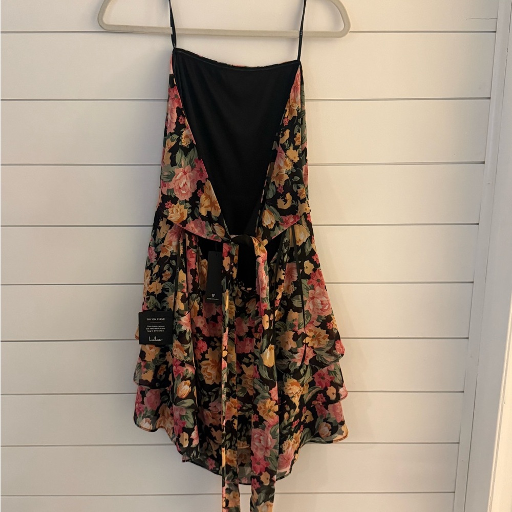 Lulu's Black Floral Tiered Dress with Pink & Yellow Blooms - Picture 2 of 9